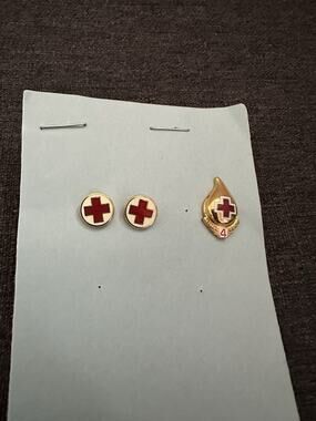 Vintage American Red Cross Jewelry Lot Earrings + 4 Gallon Donor Pin Enamel